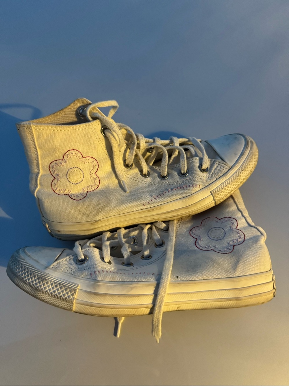 Converse Cream Canvas High-Top Sneaker with Embroidered Flower